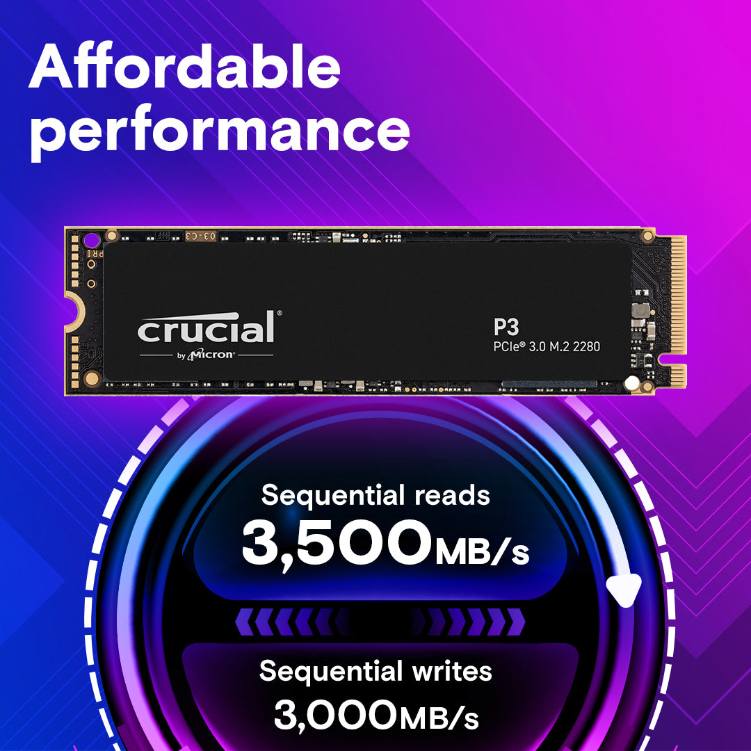 Crucial P3 NVME PCIe M.2 SSD Gen 3.0 3D NAND up to 3500MB/s | 500GB 1TB 2TB 4TB Capacity Crucial P3 NVME PCIe M.2 SSD Gen 3.0 3D NAND up to 3500MB/s | 500GB 1TB 2TB 4TB Capacity